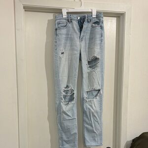 American Eagle Outfitters Light Blue Distressed Straight Leg Jeans